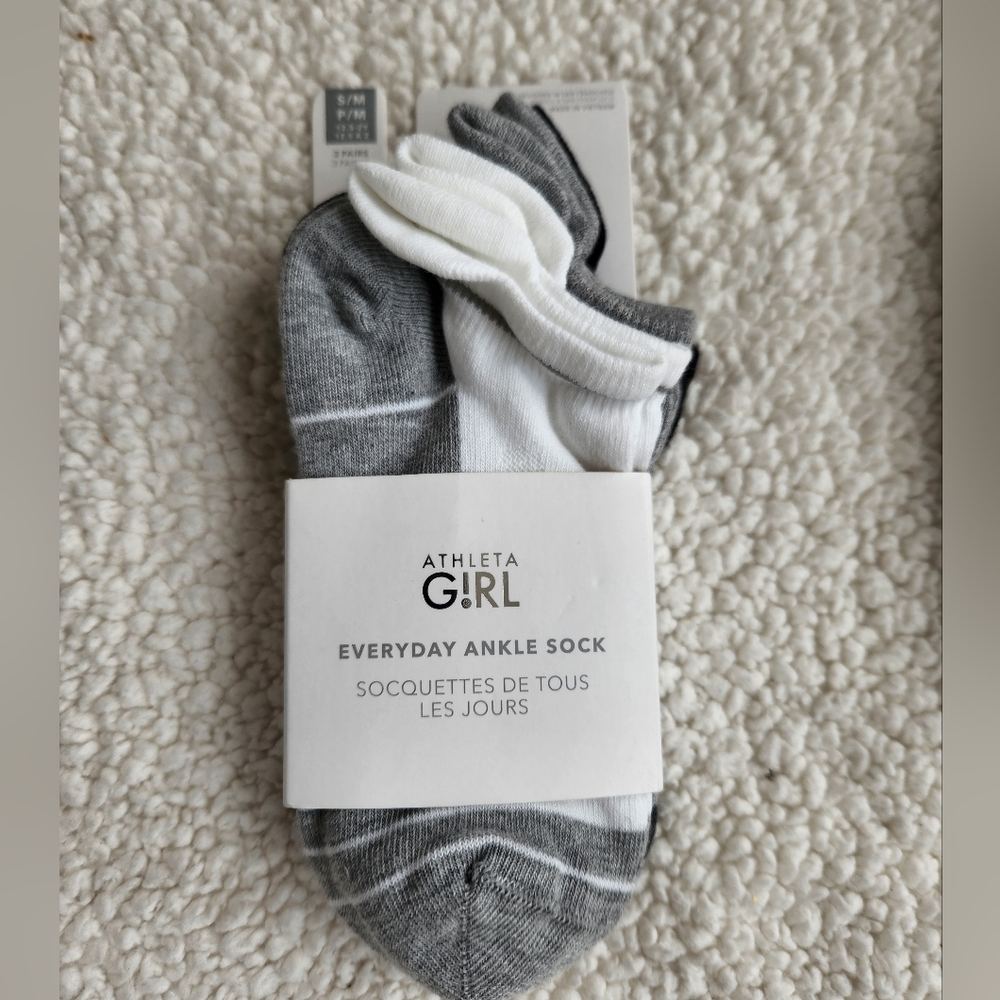 Athleta Everyday Ankle Socks - Gray and White Kids Size Medium
